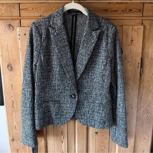 Amanda & Chelsea Chic Black and White and Green Tweed Blazer, EUC